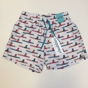 Chubbies Swim Trunks Skis Colorful Boots On White